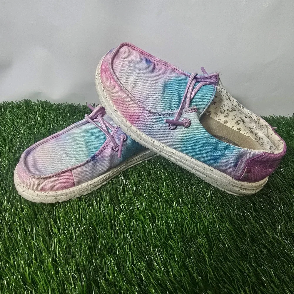 Hey Dude Size Y1 Multi Wendy Youth Dreamer Kids Unicorn Tie Dye Loafers